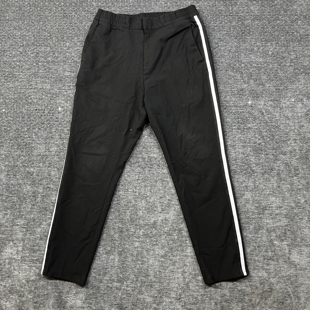 H&M Trousers Women 29 Black Good Slim Fit Side Stripe Elastic Waist High Rise